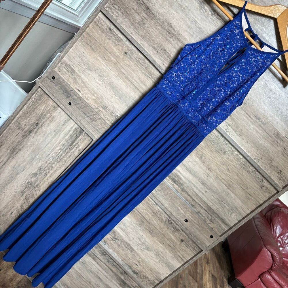 NightWay 10 Blue Formal Gown Floor Length Dress Sequins Classy Luxury Evening